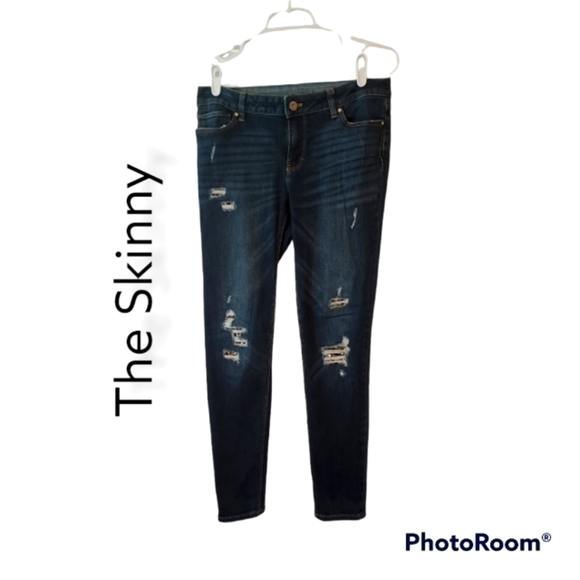 THE SKINNY distressed sequin sparkle patch denim bedazzled jeans sz 4 30… - Picture 1 of 4